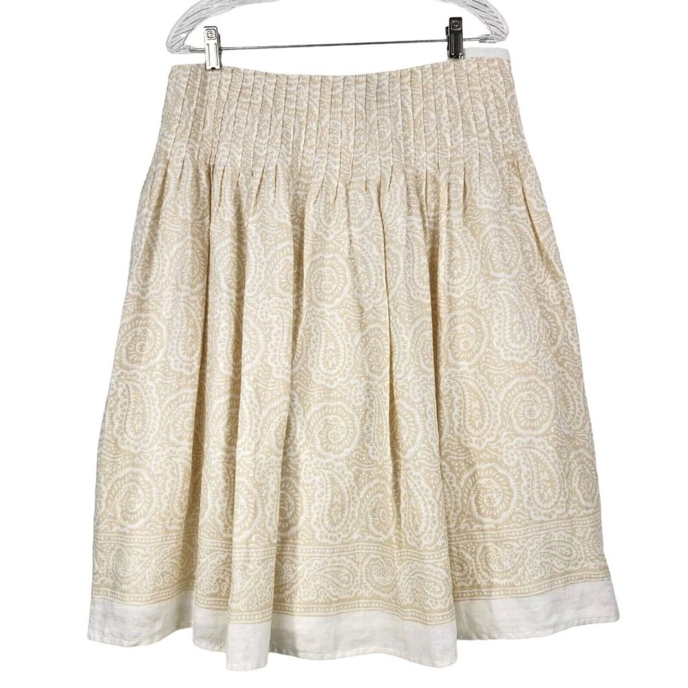 Liz Claiborne Linen Midi A-Line‎ Skirt Sz 10 Lined Pintuck Cottage Boho Paisley